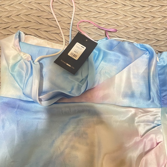 On Cloud Nine Satin Mini Slip Dress - Blue/Pink - Picture 4 of 4